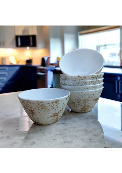 Luxury Altın Yaldızlı Beyaz Luminarc Arcopal 12 cm 6 Adet Kase 1 Adet