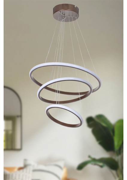 Sonya Modern Tasarım Yatak Odası - Salon - Mutfak Kahverengi Renk Beyaz Ledli 3 Lü LED Avize