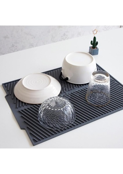 Luxury Büyük Boy Antrasit 44 x 33 cm Silikon Bulaşık Kurutma Matı Bulaşıklık 1 Adet