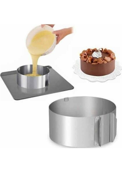 Luxury Kek ve Pasta Paslanmaz Yuvarlak Kelepçeli Ayarlanabilir Kalıbı Çember Ayarlanır Pandispanya Kalıp 1 Adet