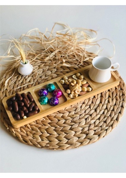 Luxury Seç Arabul Bambu 4 Bölmeli Çerezlik & Sunum Tabağı 1 Adet