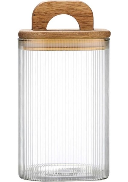 Luxury Acacia 600 ml Akasya Vakum Kapak Borosilikat Yuvarlak Cam Kavanoz 8X12 cm 1 Adet