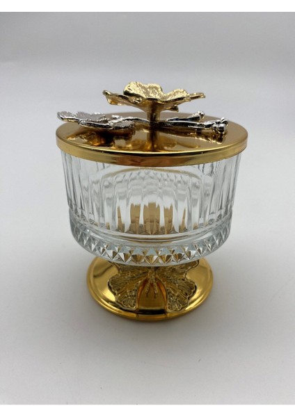 Luxury Gold Metal Ayaklı Kapaklı Elysia Şekerlik Çerezlik Ikramlık Sunumluk 1 Adet modelleri