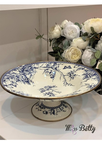 Luxury Blue Life Emaye Ayaklı Meyvelik 30 cm 1 Adet