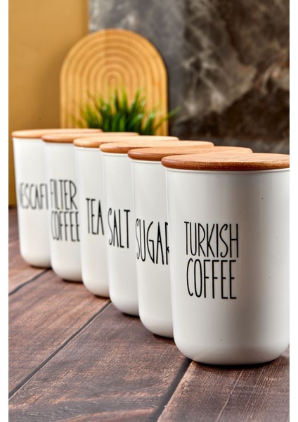 Luxury 6'lı Ahşap Vakum Kapaklı Transfer Etiketli Coffe/tea/sugar/salt Akrilik Kavanoz 900ML Saklama Kabı 1 Adet