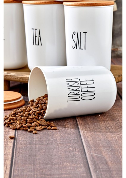 Luxury 6'lı Ahşap Vakum Kapaklı Transfer Etiketli Coffe/tea/sugar/salt Akrilik Kavanoz 900ML Saklama Kabı 1 Adet