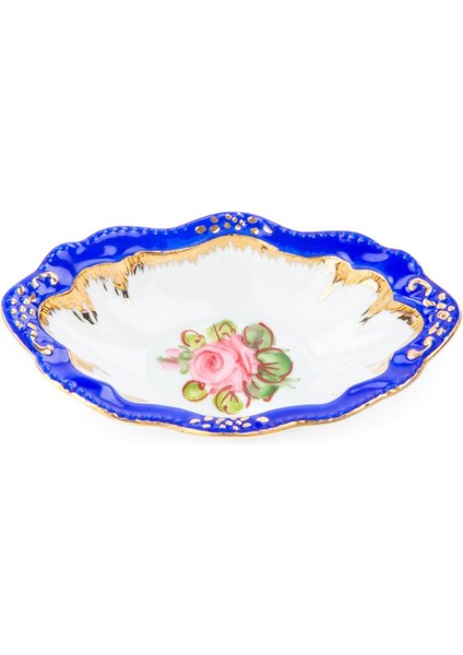 Luxury El Dekor ve El Boyaması Çerezlik Oval Kobalt 1 Adet