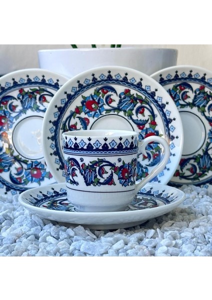Luxury Porselen Topkapı Çini Desenli 6 Kişilik Türk Kahvesi Fincan Takımı 12 Parça 1 Adet
