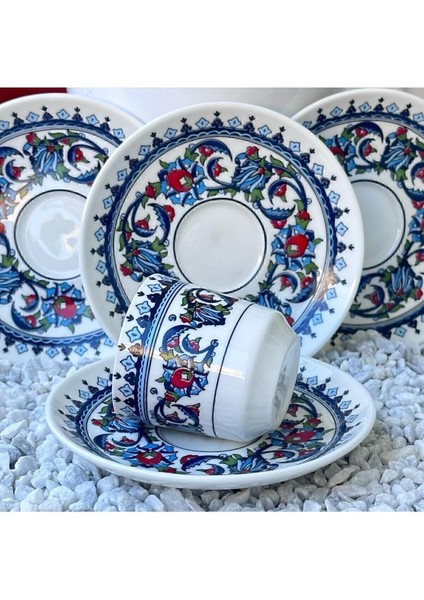 Luxury Porselen Topkapı Çini Desenli 6 Kişilik Türk Kahvesi Fincan Takımı 12 Parça 1 Adet