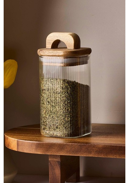 Luxury Acacia 210 ml Akasya Vakum Kapak Borosilikat Yuvarlak Cam Kavanoz 6X10 cm 1 Adet