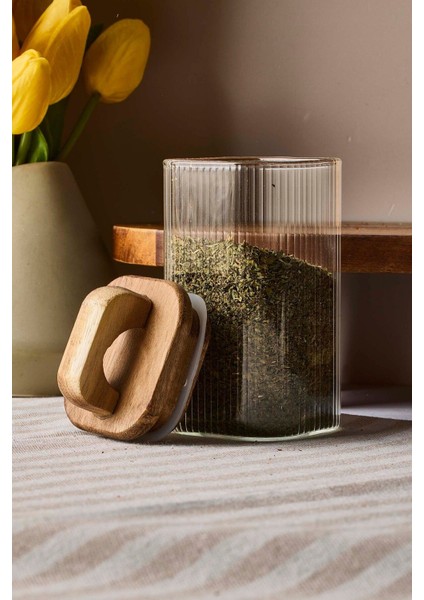 Luxury Acacia 210 ml Akasya Vakum Kapak Borosilikat Yuvarlak Cam Kavanoz 6X10 cm 1 Adet