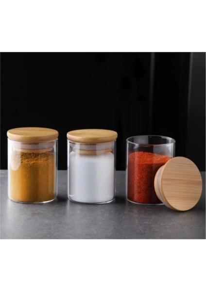 Luxury Gönül GNL3833 Borosilikat Bambu Kapaklı Cam Kavanoz 5.5X7CM (Tekli) 1 Adet