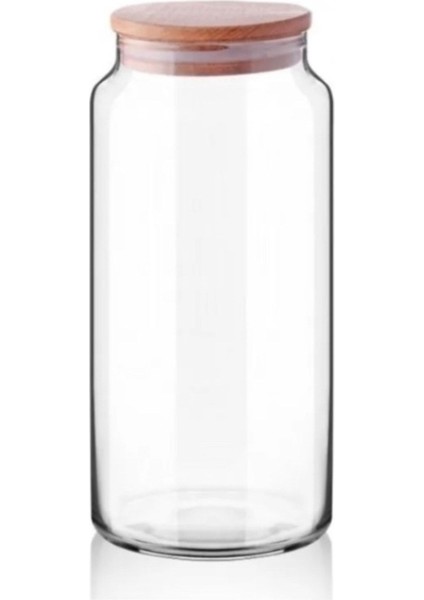 Luxury Bambu Kapaklı Vakumlu Kavanoz Saklama Kabı Çok Amaçlı Erzak Kabı Baharatlık Şekerlik Çerezlik 1.4 L. 1 Adet