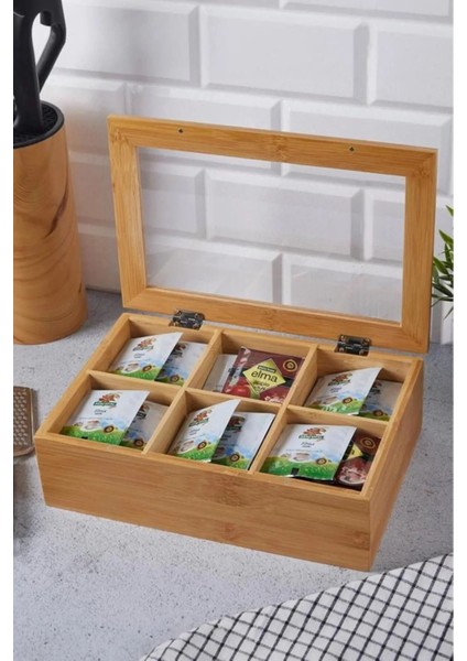 Luxury Bambu Çay Kutusu 20*30CM 6 Bölmeli Bitki Çayı Kahve Saklama 1 Adet