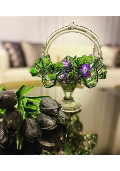 Luxury Üfleme Cam Fırfır Sepet Şekerlik Meyvelik 1 Adet