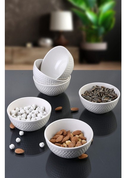 Luxury 1. Sınıf Seramik 6lı Kabartma Baklava Desenli Çorba&komposto Kasesi 12 cm 1 Adet