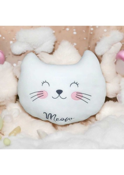 Luxury Sevimli Kedi Yastık Meow Baskılı Dekoratif Polar Kumaş Yumuşak Hediyelik Kedi Yastık Peluş Oyuncak 1 Adet