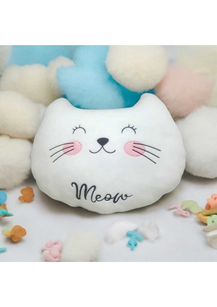 Luxury Sevimli Kedi Yastık Meow Baskılı Dekoratif Polar Kumaş Yumuşak Hediyelik Kedi Yastık Peluş Oyuncak 1 Adet