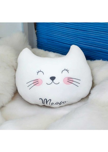 Luxury Sevimli Kedi Yastık Meow Baskılı Dekoratif Polar Kumaş Yumuşak Hediyelik Kedi Yastık Peluş Oyuncak 1 Adet