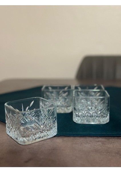 Luxury 12 Parça Kare Timeless Çerezlik ve Kulplu Cam Fincan Çay ve Bardak Seti 1 Adet