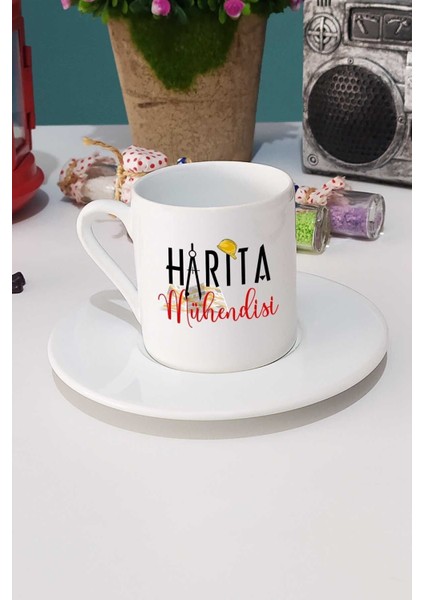Luxury Harita Mühendisi Hediye Türk Kahvesi Fincanı Beyaz 1 Adet