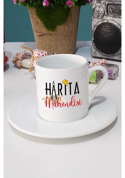 Luxury Harita Mühendisi Hediye Türk Kahvesi Fincanı Beyaz 1 Adet