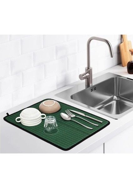 Luxury Çift Hazneli Kesme Panosu + Bulaşık Kurutma Matı 2'li Mutfak Seti Yeşil 1 Adet modelleri