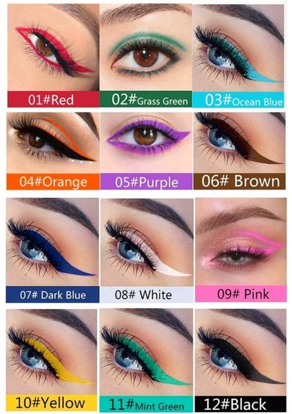 Luxury 12 Renk Pen Eyeliner Seti 1 Adet modelleri