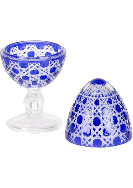 Luxury Cam Yumurta Şekerlik Drajelik El Kesme Mavi Renk 1 Adet