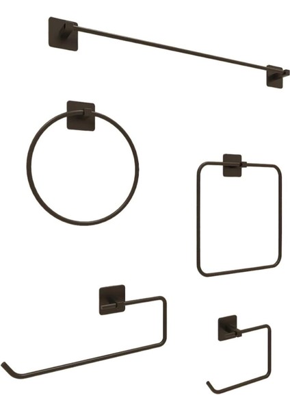 Vmk Banyo Aksesuar Seti Havluluk T.kağıtlık ve Peçetelik Kare Siyah 5 Li Set Life 878477 1 Adet