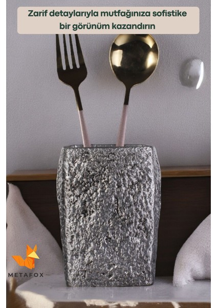 Tezgah Kaşıklık Modern Tezgah Üstü Kaşıklık Dekoratif Dik Kaşıklık Siyah Renk Model 7