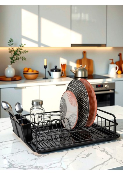 Luxury Paslanmaz Metal Tabaklık Bulaşıklık Bulaşık Sepeti Termo Plastik Kaplama 1 Adet