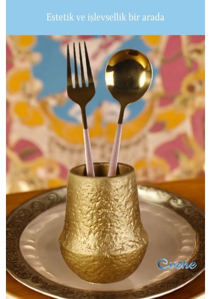 Tezgah Üstü Kaşıklık Dekoratif Dik Kaşıklık Silindir Kaşıklık Beyaz Renk