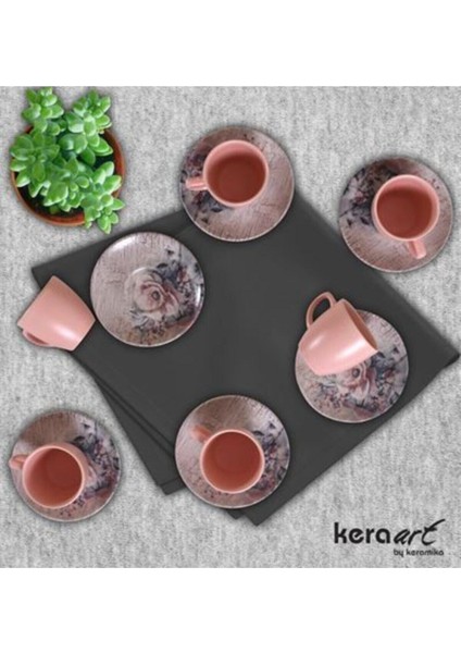 Luxury 12 Parça Kahve Fincanı Takımı Pembe Gül 1 Adet