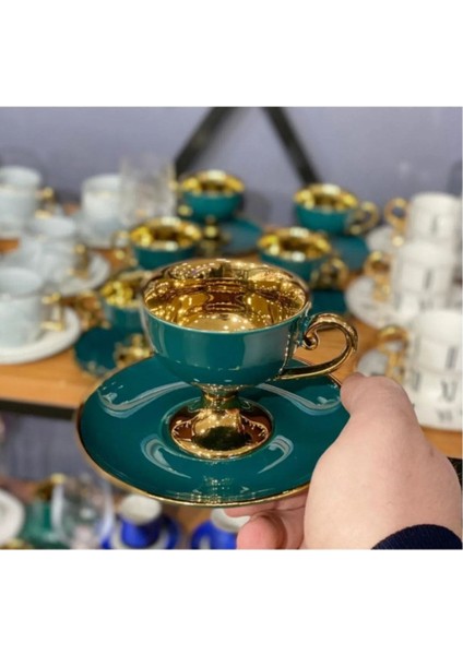 Luxury 2 Kişilik Kahve Fincanı Gold Yeşil - 4 Parça 1 Adet