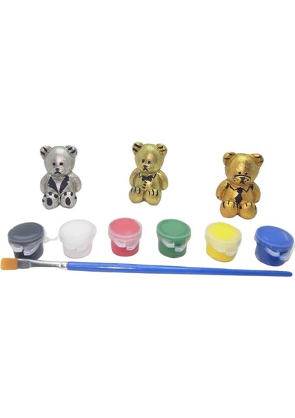 Luxury Okul Öncesi Eğitici Taş Boyama Seti 3 Boyutlu 15'li Minik Ayıcık Set Stone Painting 1 Adet