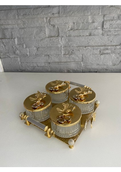Luxury Gold Kelebekli 4lü Tepsili Kase Sunumluk/çerezlik Altın 26X25X9 cm 1 Adet fırsatları