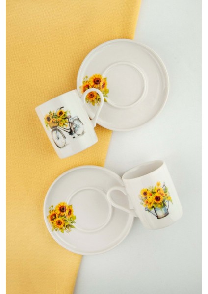 Luxury Fall'24 Sunflower Iki Kişilik Porselen Kahve Fincan Takımı 1 Adet