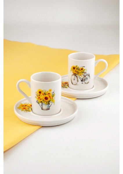 Luxury Fall'24 Sunflower Iki Kişilik Porselen Kahve Fincan Takımı 1 Adet