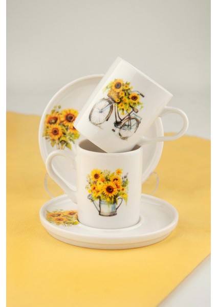 Luxury Fall'24 Sunflower Iki Kişilik Porselen Kahve Fincan Takımı 1 Adet