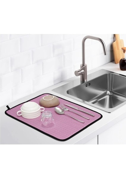 Luxury Çift Hazneli Kesme Panosu + Bulaşık Kurutma Matı 2'li Mutfak Seti Pembe 1 Adet modelleri