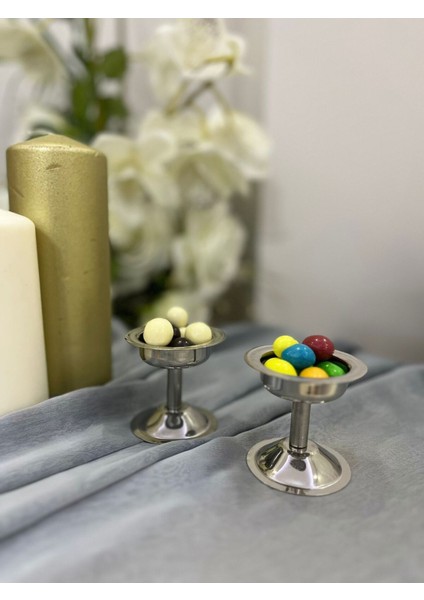 Luxury 6 Adet Çelik Ayaklı Mini Lokumluk Ikramlık Sunumluk Çikolatalık & Kahve Yanı Çap:6 Boy:7 cm 1 Adet