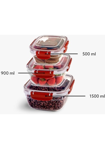 Luxury Master Dikdörtgen Saklama Seti 3'lü 500-900-1500 ml Royaleks 1 Adet