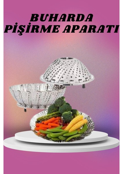 Luxury Çok Amaçlı Buharda Sebze Pişirme Haşlama Aparatı Katlanabilir Sebze Sağlıklı Pişirme Aparatı 1 Adet