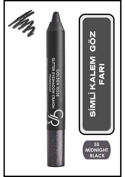 Luxury Glitter Eyeshadow Crayon Waterproof No: 55 Midnight Black - Simli Kalem Göz Farı - 8691190815554 1 Adet