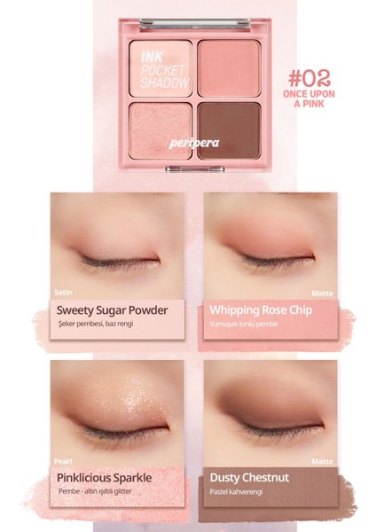 Luxury Mat, Parıltılı Tonlarda 4'lü Far Paleti Perıpera Ink Pocket Shadow Palette (02 Once Upon A Pink) 1 Adet
