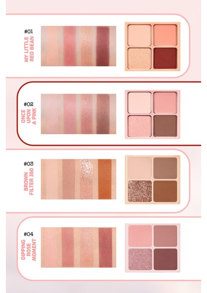 Luxury Mat, Parıltılı Tonlarda 4'lü Far Paleti Perıpera Ink Pocket Shadow Palette (02 Once Upon A Pink) 1 Adet