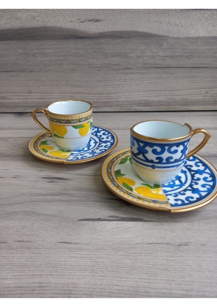 Luxury Lemone- 2 Kişilik Çift Desenli Kahve Fincanı Seti 1 Adet