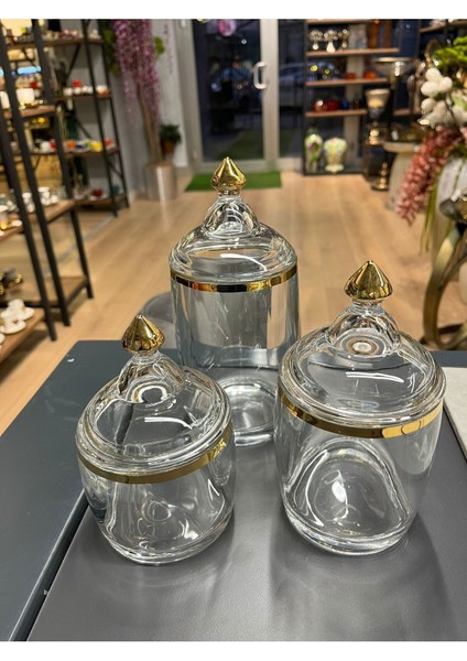 Luxury P&ora 3 Lü Cay Kahve Şeker Kavanozu Gercek Yaldizli 100,200 ve 500GR Açıklamayı Okuyun 1 Adet