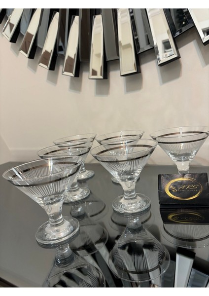 Luxury Ars Paşabahçe Gümüş Yaldızlı Dekorlu Ayaklı 6'lı Cam Kase Sunumluk, Şekerlik, Dondurmalık, Cup,çizgi 1 Adet fırsatları